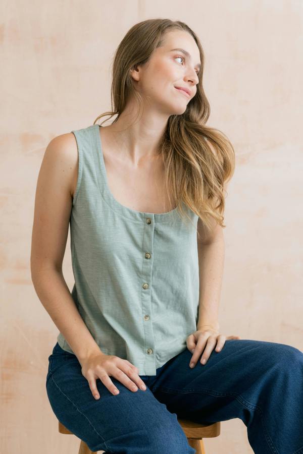 Pier Organic Cotton Jersey Button Vest Silver Sage