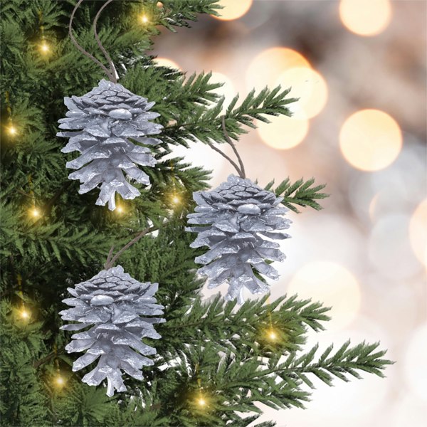 St Helens Silver Hanging Pinecones - Set Of 6