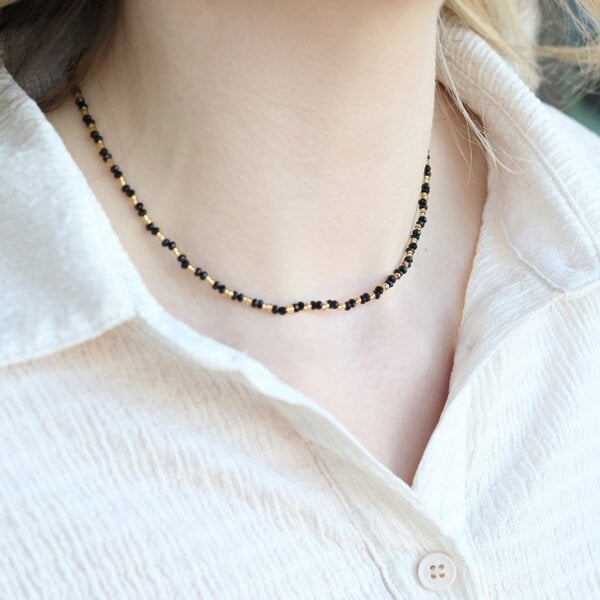 The Colourful Aura Handmade Black Gold Crystal Beaded Indian Asian Nazar Mangalsutra Necklace
