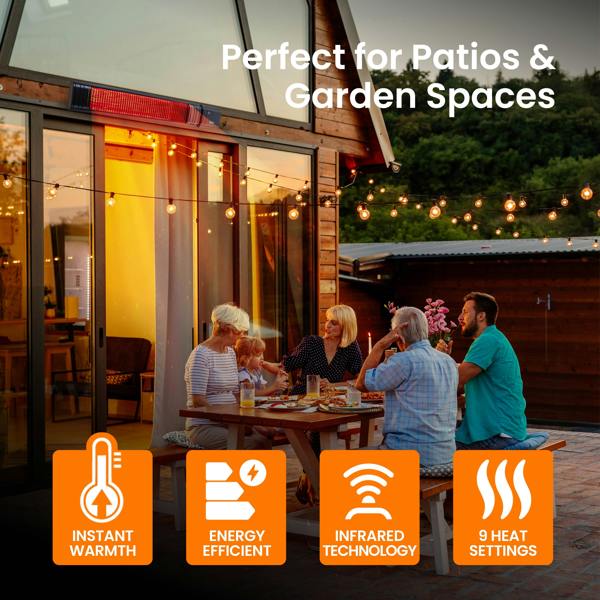 Castle Heaters 2500W Wi-Fi Infrared Patio Heater – Low Glare, Remote Control, IP65 | KMH-25R9