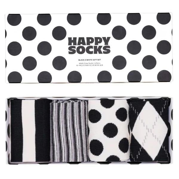 Happy Socks 4-Pack Black and White Socks Gift Set