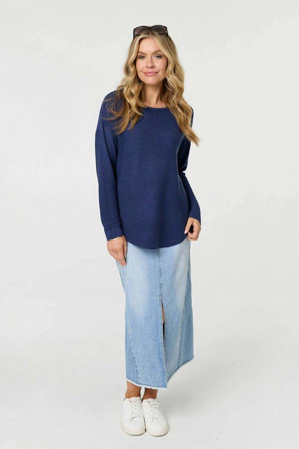 Blue | Textured Batwing Long Sleeve Jumper