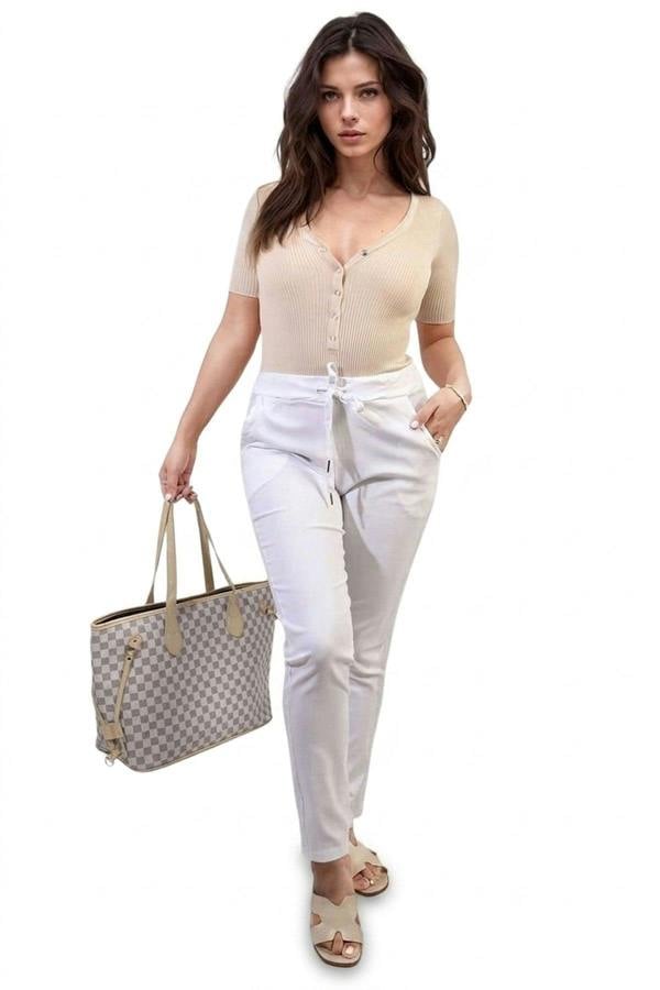 Delilah Casual Drawstring Trousers - White_wb