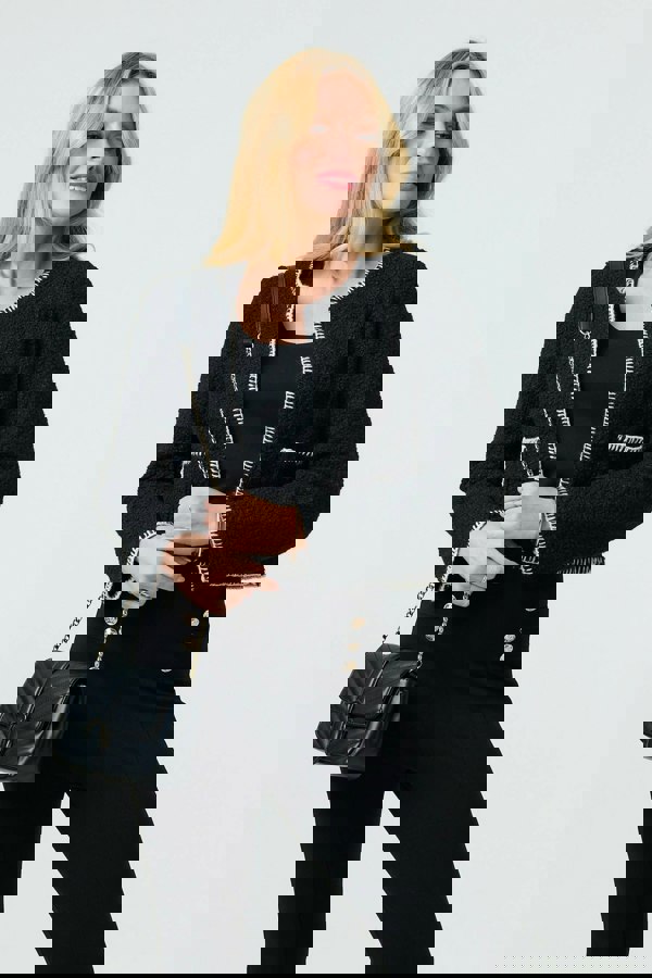 Black | Contrast Stitch Trim Cropped Jacket
