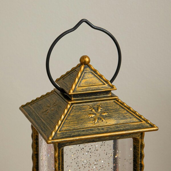 Samuel Alexander 27cm Dual Powered Antique Gold Santa Workshop Christmas Water Spinner Lantern with LEDs