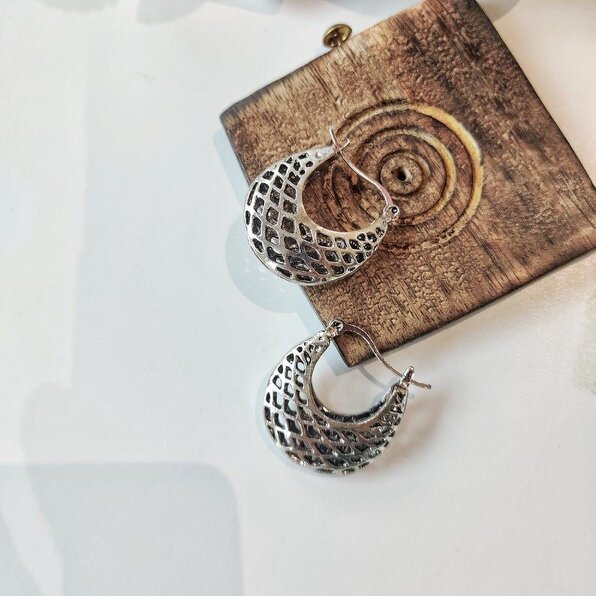 The Colourful Aura Large Silver Oxidised Vintage Retro Braided Dainty Statement Hoop Earring
