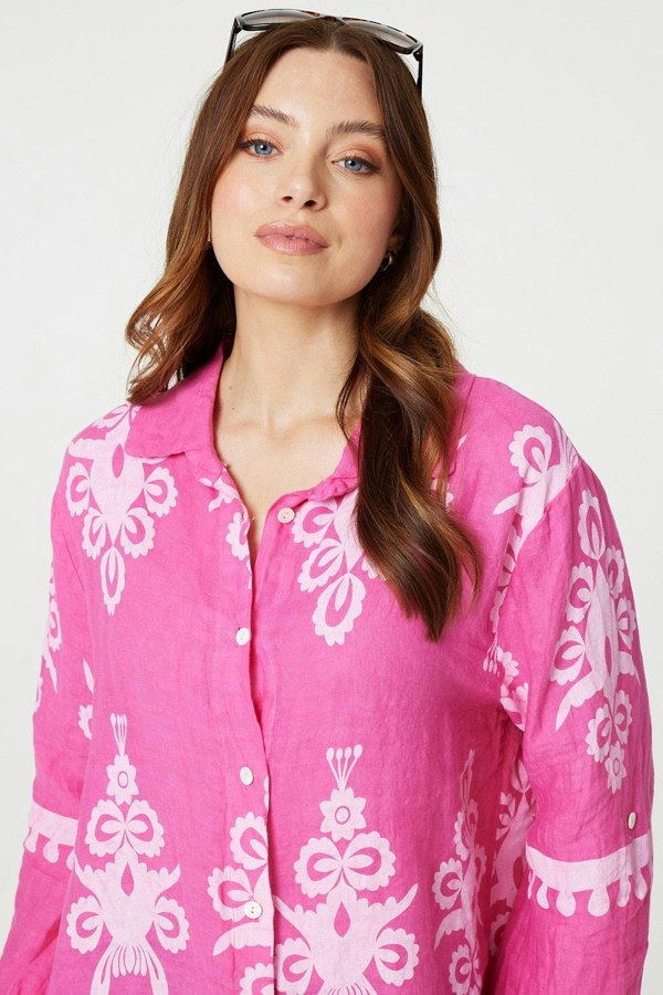 Pink | Printed Oversized Button Down Shirt