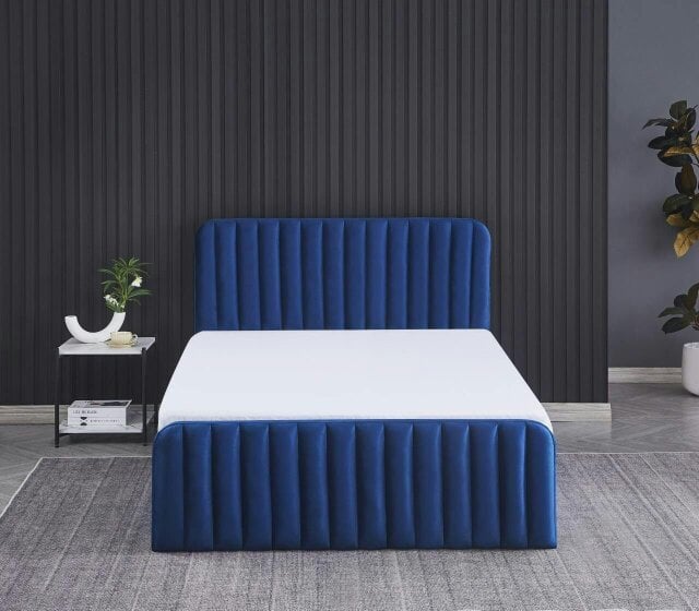 Kosy Koala Ottoman Gas Lift Storage Bed 4ft Small Double with 1 Mattress Blue Velvet Bedroom