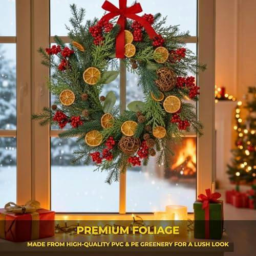 24 Inch Orange and Berry Christmas Wreath for Indoor and Sheltered Outdoor Seasonal Display image 5
