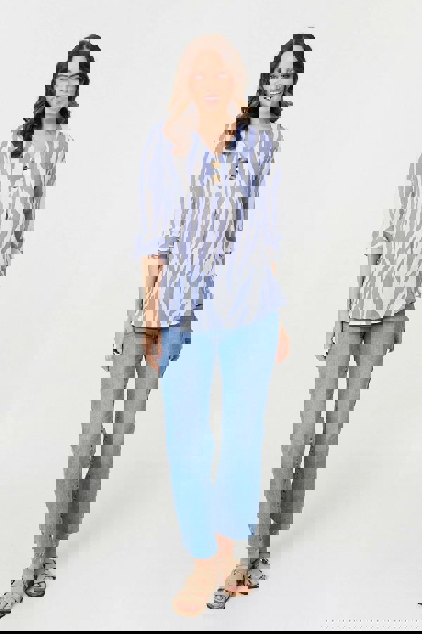 Blue | Animal Print 3/4 Flared Sleeve Blouse