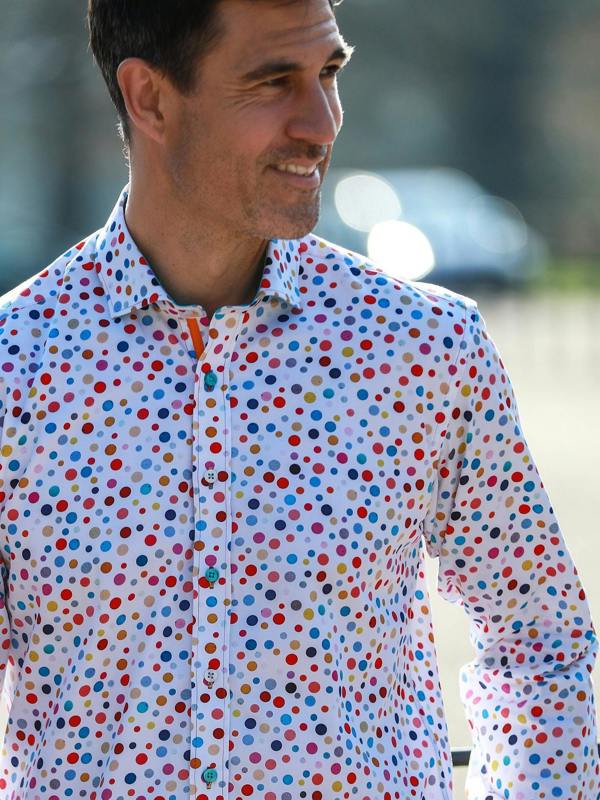 CLASSIC POLKA DOT MEN'S LONG SLEEVE SATIN COTTON SHIRT - Claudio Lugli Shirts