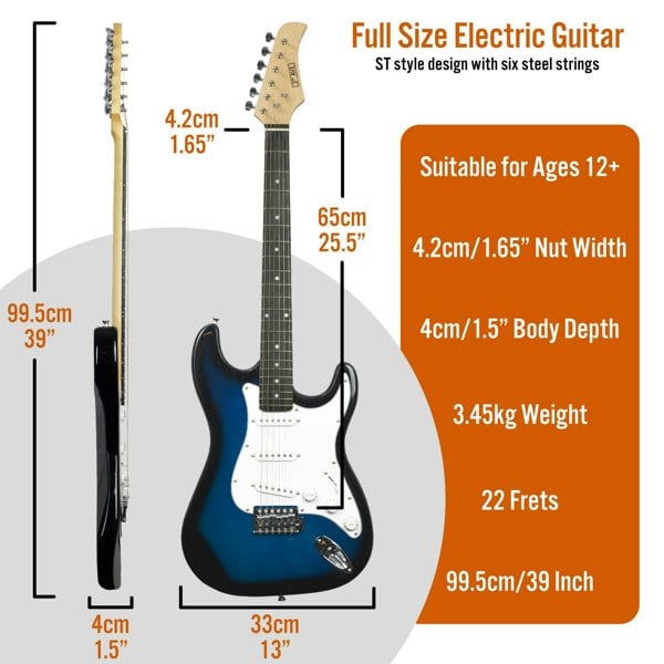 3rd Avenue Full Size Electric Guitar Pack with Bluetooth Amp#Colour_Blueburst