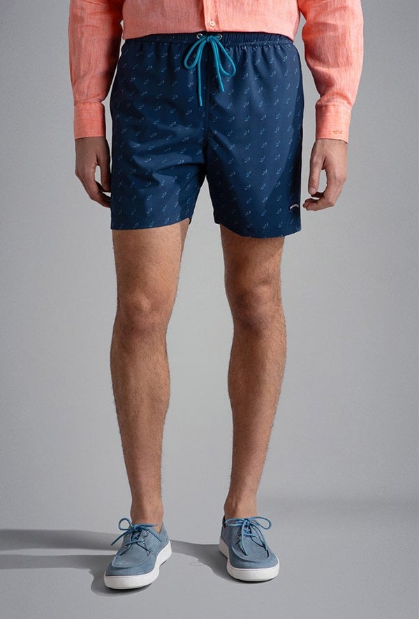 Paul & Shark Men's Swim Shorts with Shark Print - Blue