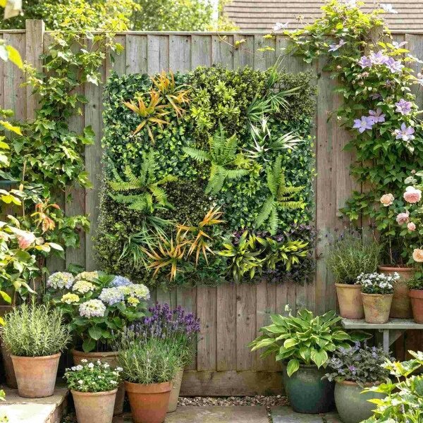 Grass Wall Panels, 100 x 100 cm Artificial Grass Wall Decor with Tie Connectors, Greenery Backdrop Panels, Green