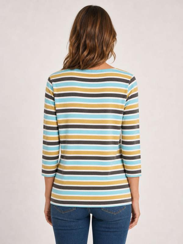 PennyPlain Striped Top - Ivory With Greens