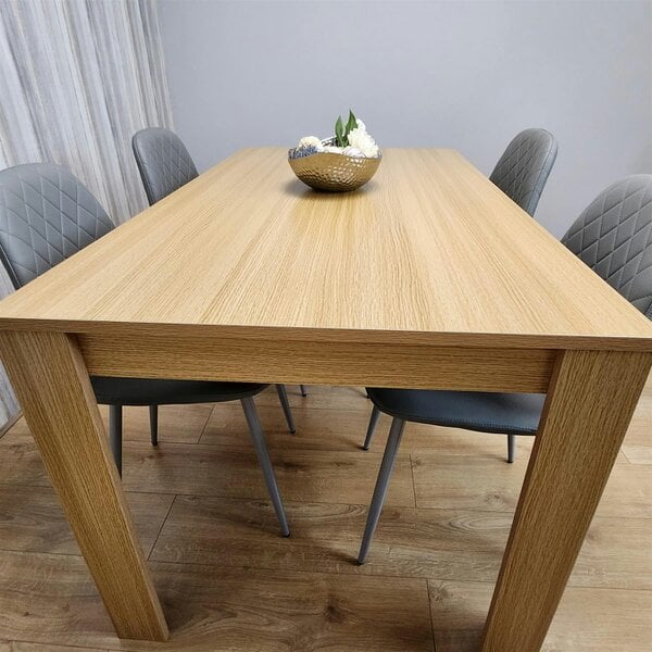 Kosy Koala Dining Set of 4 Oak Effect Dining Table and 4 Cream Gem Patterned Stitiched Chairs