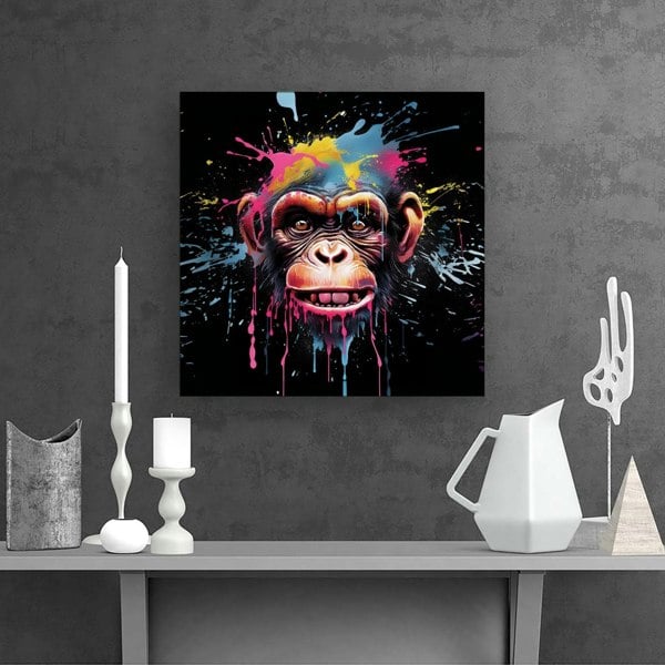 Warren Reed Multi Coloured Monkey Face Splash Art Canvas