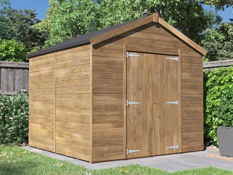 Dunster House Bike Shed Storage Garden Building 2.4 x 2.4m (8' x 8') 15mm Walls Wooden Pressure Treated, Apex Overlord Modular