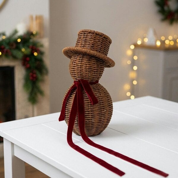 Garden Greatness Woven Rattan Snowman Christmas Decoration