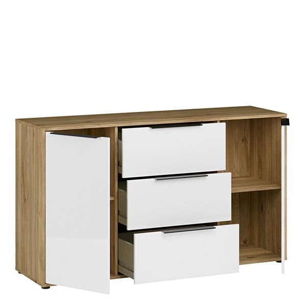 Furniture To Go Orkney 3 Drawer Sideboard with 2 Doors in Mauvella Oak and White Gloss