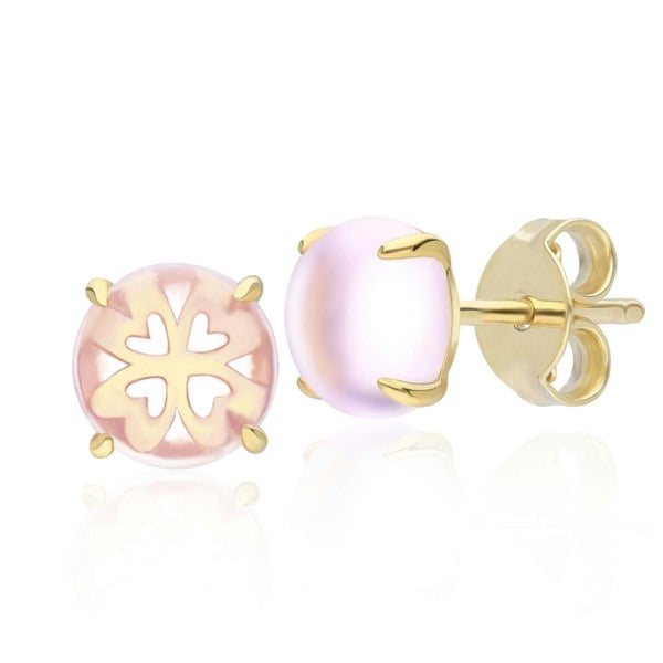 253E391802925 Gardenia Pink Amethyst Cabochon Stud Earrings in Gold Plated Sterling Silver Front