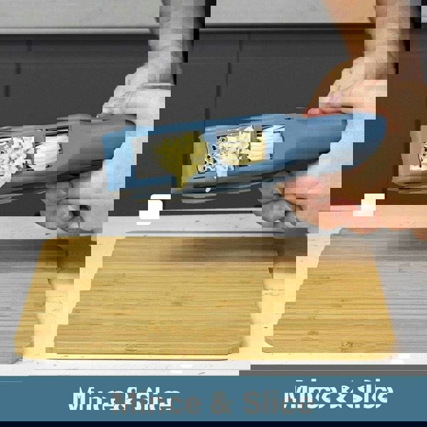 CALITEK Garlic Press and Slicer 2 in 1 Easy to Use Stainless Steel Blades Blue