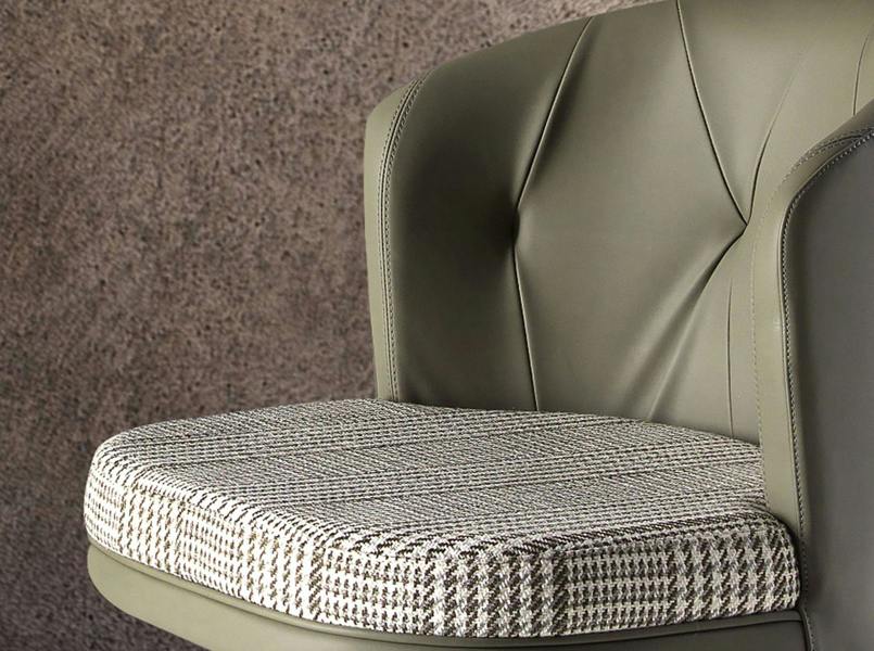 Angel Cerdá Swivel Stool in Dark Green and White Fabric and Olive Green Leatherette 4228