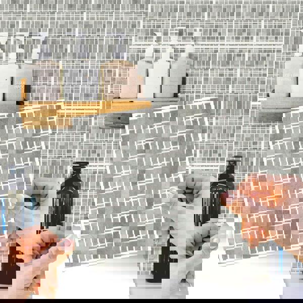 WT1591 - Natural Grey Limestone Mosaic Wall Tile Sticker Set - 15 x 15 cm (6 x 6 in) - 24 pcs