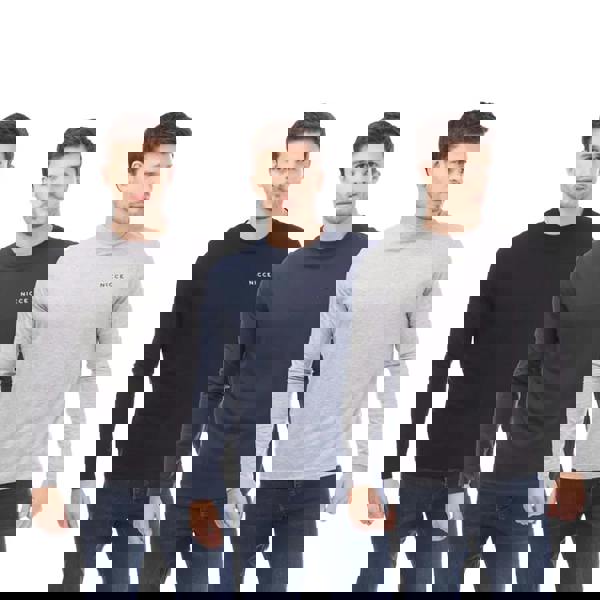 Nicce Mens Julian Long-Sleeved T-Shirt (Pack of 3) - Black/Navy/Grey