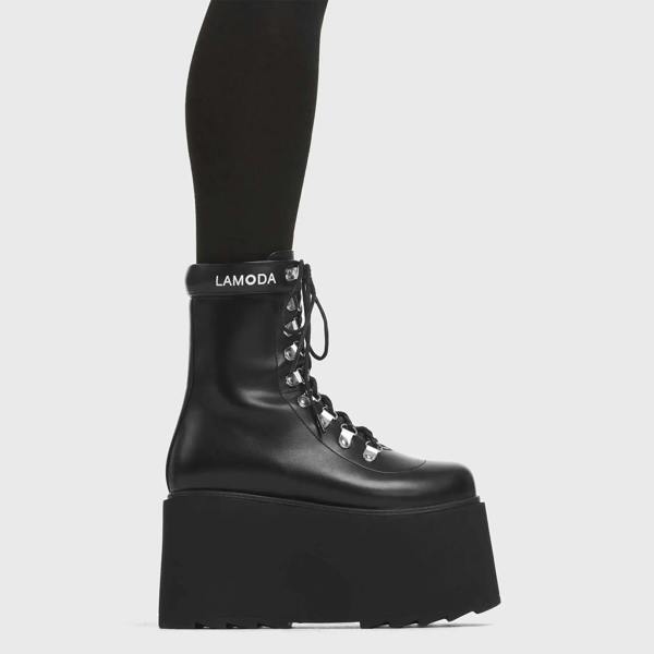 Lamoda La Nuit Black PU Refined Platform Heels Stylish Comfort Statement