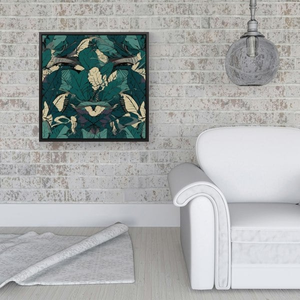 Warren Reed Green Beige Tropical Leaves Framed Canvas