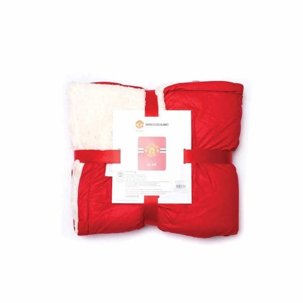 Manchester United FC Core Stripe Sherpa Fleece Blanket, Bedroom, Sports, Gift