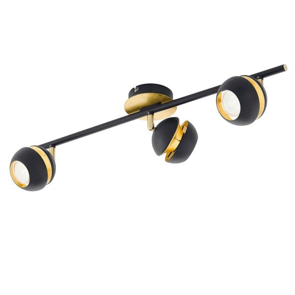 Flush 3 Spot Ceiling Light Colour Black Gold Shade & Back Plate Bulb GU10 3x3.3W Loops
