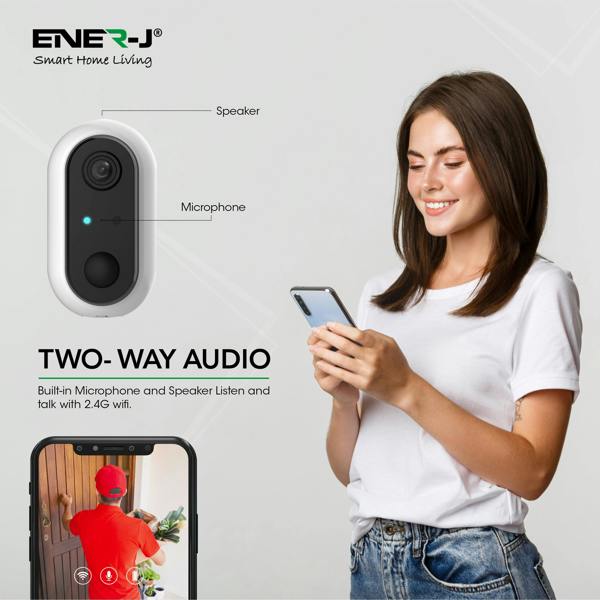 ENER-J Wireless Battery Security Camera, 1080p Smart Home CCTV Camera, PIR Motion Detection, Rechargeable, No Subscription, UK Model