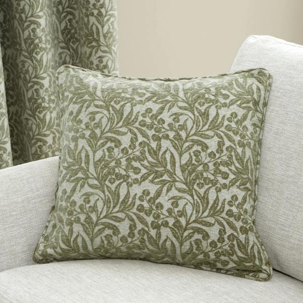 Bianca Chenille Leaves Cushion Green