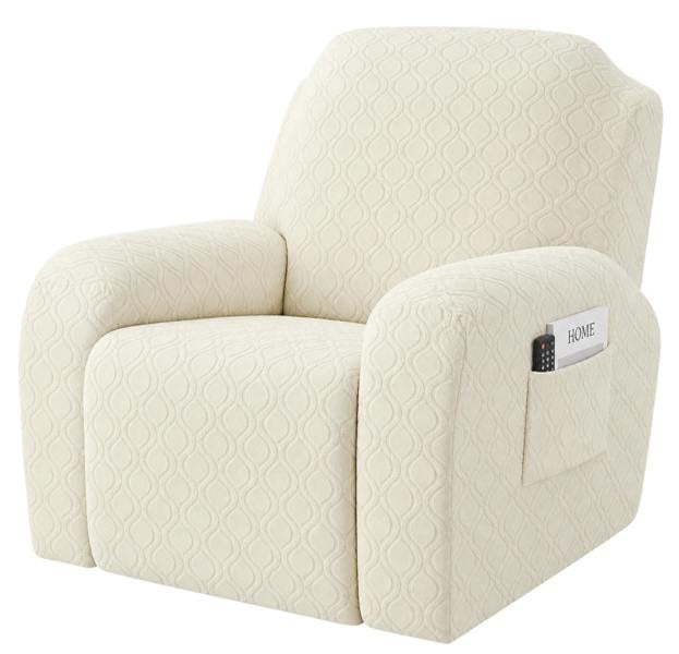 ATEK 4 Piece Stretch Recliner Chair Cover 1 Seater Slipcover with Pocket Cream