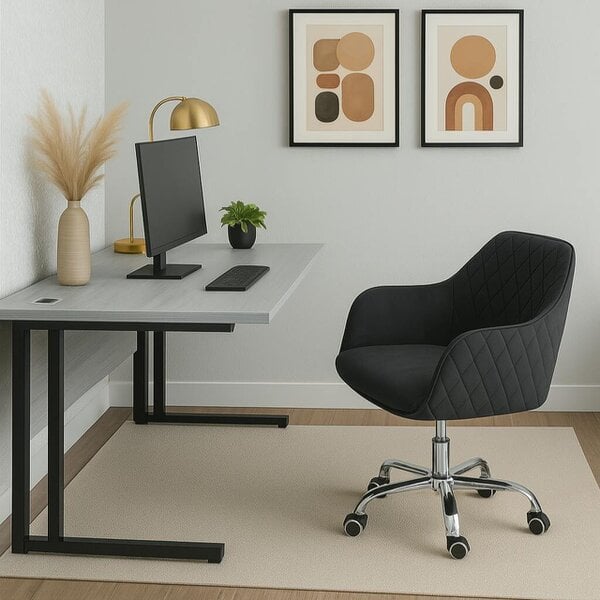 Kosy Koala Grey Office Desk Set with Black Velvet Upholstered Chair Wooden Room Furniture 120cm