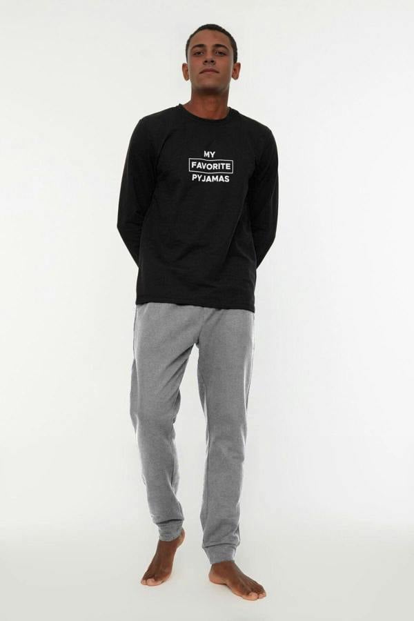 WOVCOR 2-Piece Regular Slogan Printed Knit Pajama Set