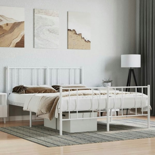 Berkfield Metal Bed Frame with Headboard and Footboard White 140x200 cm