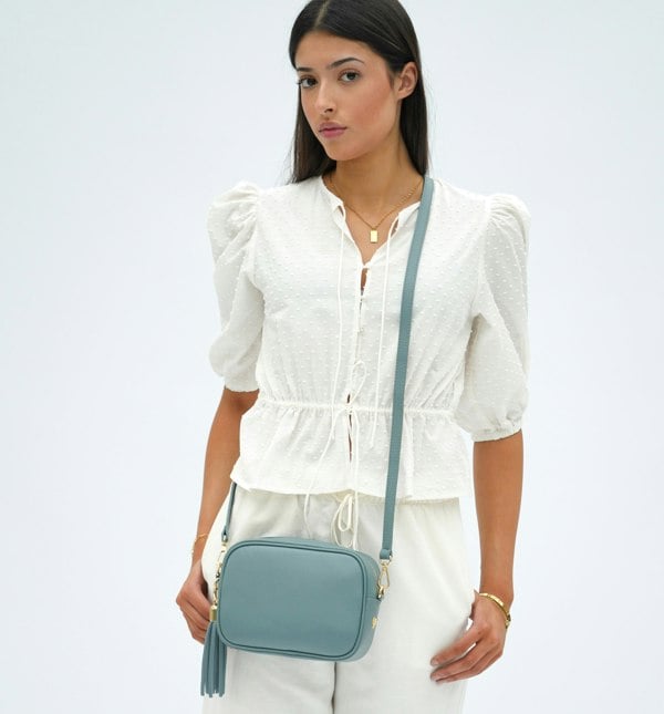 Apatchy London The Tassel Ocean Blue Leather Crossbody Bag