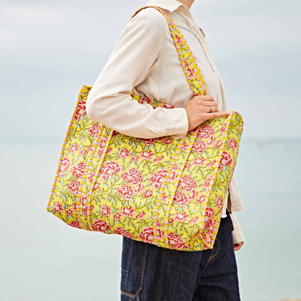 Paper High Reversible Floral Print Quilted Cotton Tote Bag
