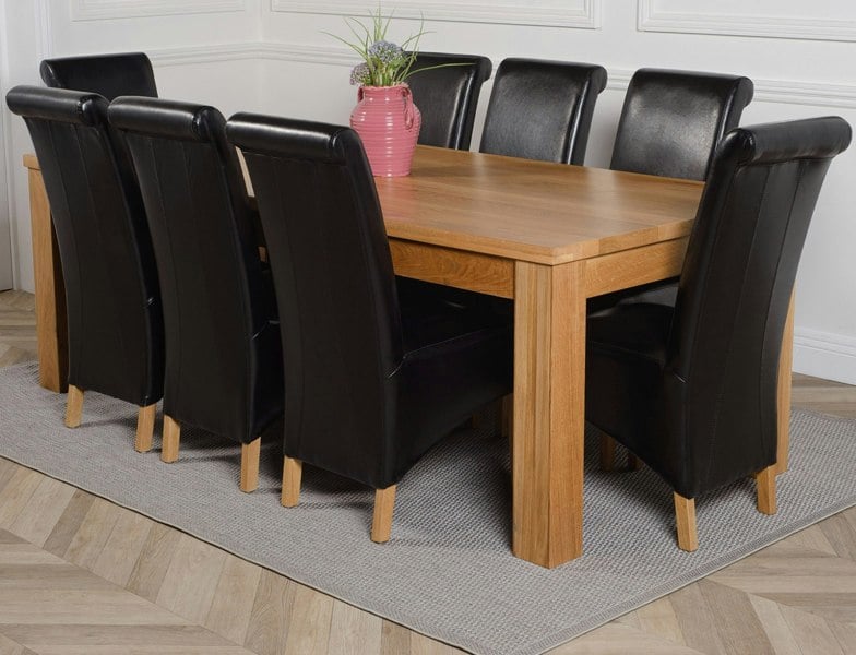 That's Furniture Dakota Extra Large Oak Dining Table with Montana Leather Chairs