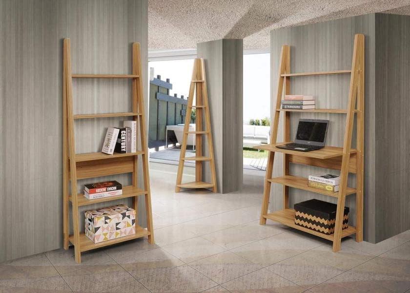 Timber Art Design Riva Scandinavian Retro 5 Tier Corner Ladder Bookcase Shelf Unit