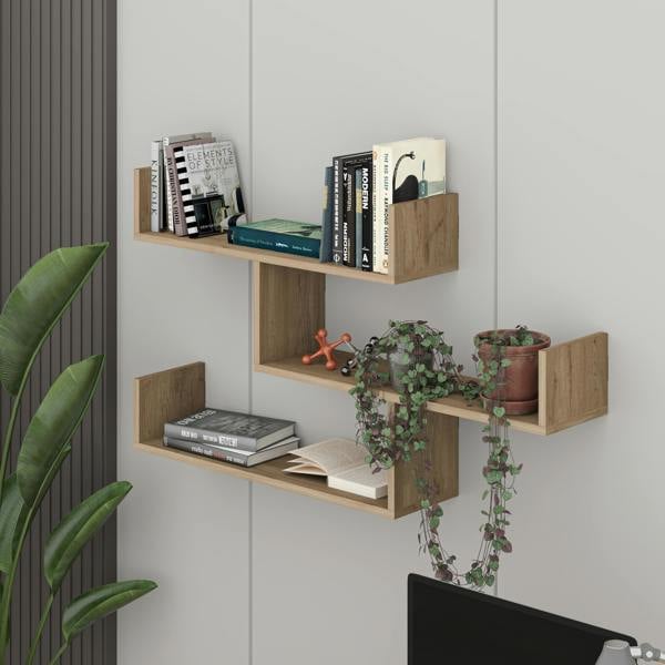 Decortie Modern Tibet Wall Mounted Shelf Floating Bookcase Display Unit 66.5x119x22cm