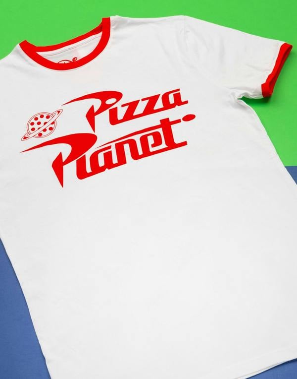 Disney Mens White Pizza Planet Logo Short Sleeved T-Shirt