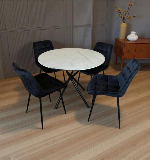 Outdoor Living Seattle Dining Table with 4 Erica Velvet Chairs - Black