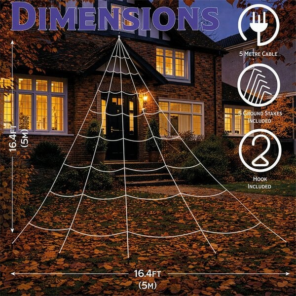 Scotts of Stow Fxlab Orange and Purple LED Spider Web Lights Outdoor with Hooks Stakes and Timer