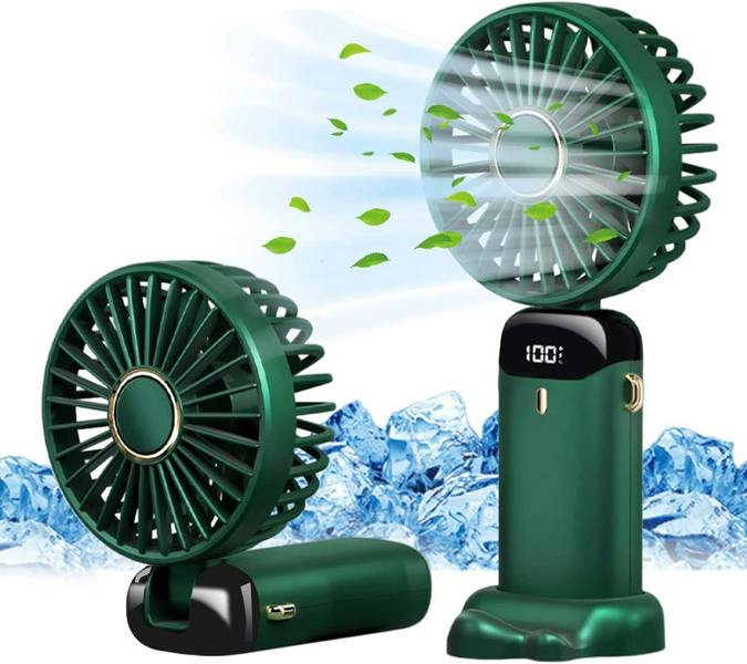 Dyzi 2-in-1 Portable Travel Mini Handheld Desk Table Fan USB-C Rechargeable Green