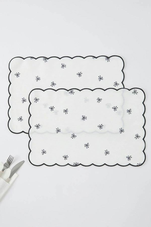 2 Piece Bow Detail Placemat Set 33x50 cm