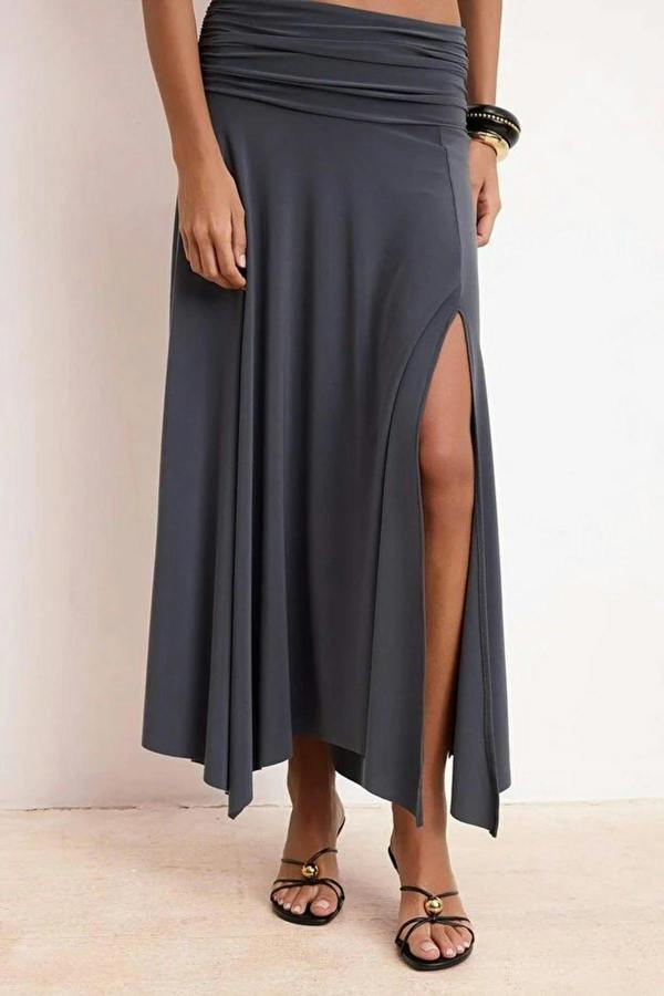WOVCOR Waist Detail Slit Stretch Knit Maxi Skirt